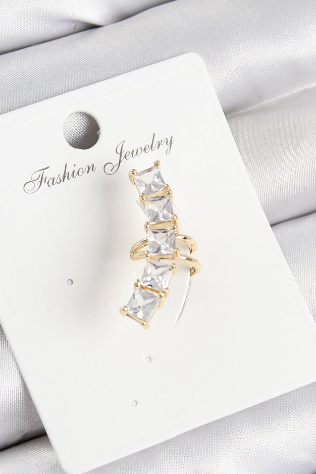 Pirinç Zirkon Taşlı Model Gold Renk Sağ Kıkırdak Küpe