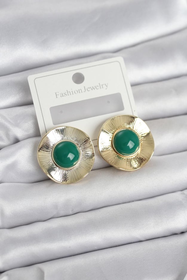 Vintage Model Yeşil Gold Renk Pirinç Kadın Küpe