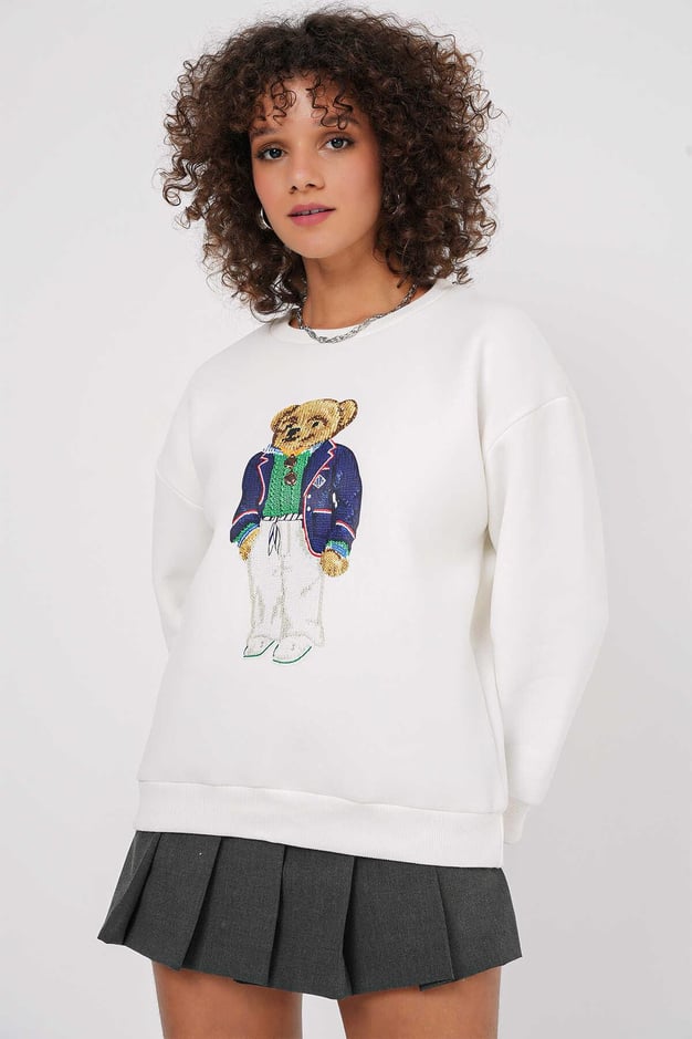 Ayıcık Baskılı Oversize Sweatshirt - Marcoroni