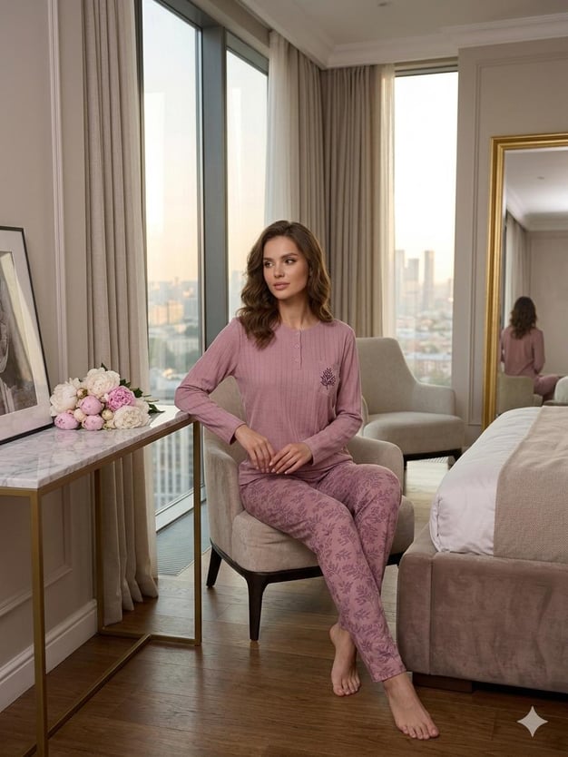 Kadın  Ribanalı Pijama Takımı - Marcoroni
