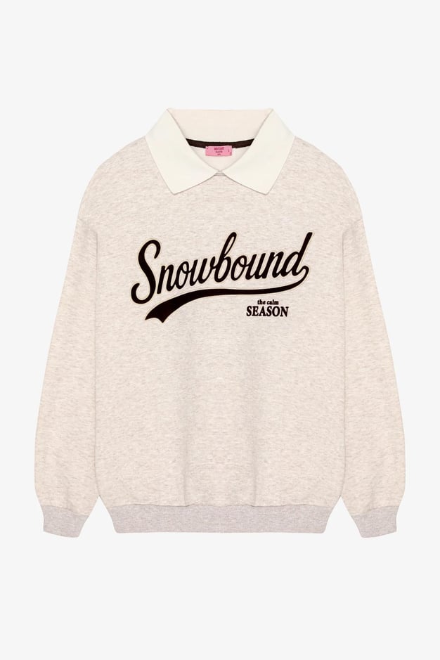 Kontrast Yaka Baskılı Oversize Sweatshirt Bej - Marcoroni
