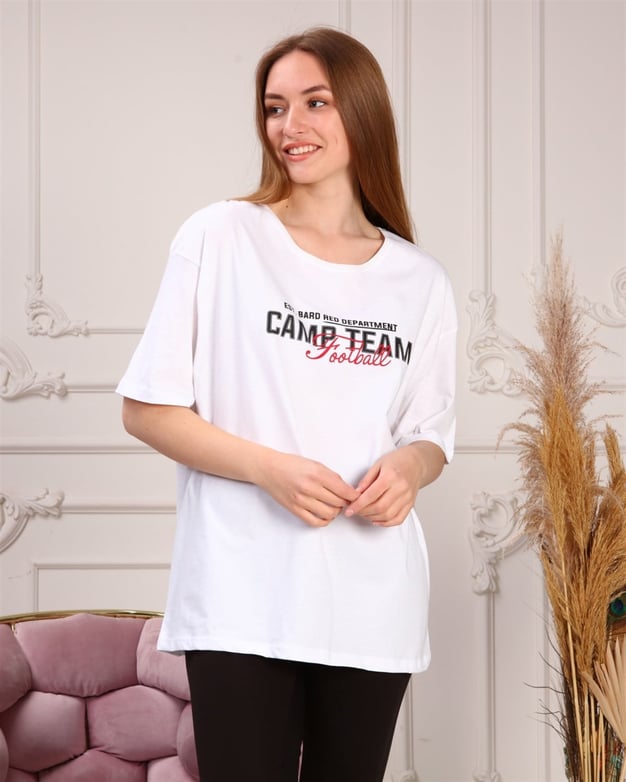 Marcoroni Camp Team Baskılı Beyaz Kadın T-Shirt