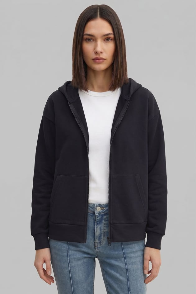 Kadın Hırka Kapüşonlu Oversize %100 Pamuklu 3 İp Şardonlu