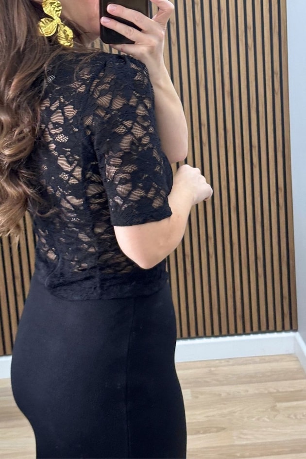 Alessa Güpür Fermuarlı Bluz Siyah