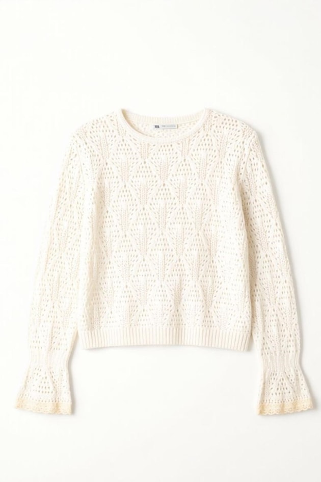 Alisse Vintage Ajur Triko Bluz Ekru