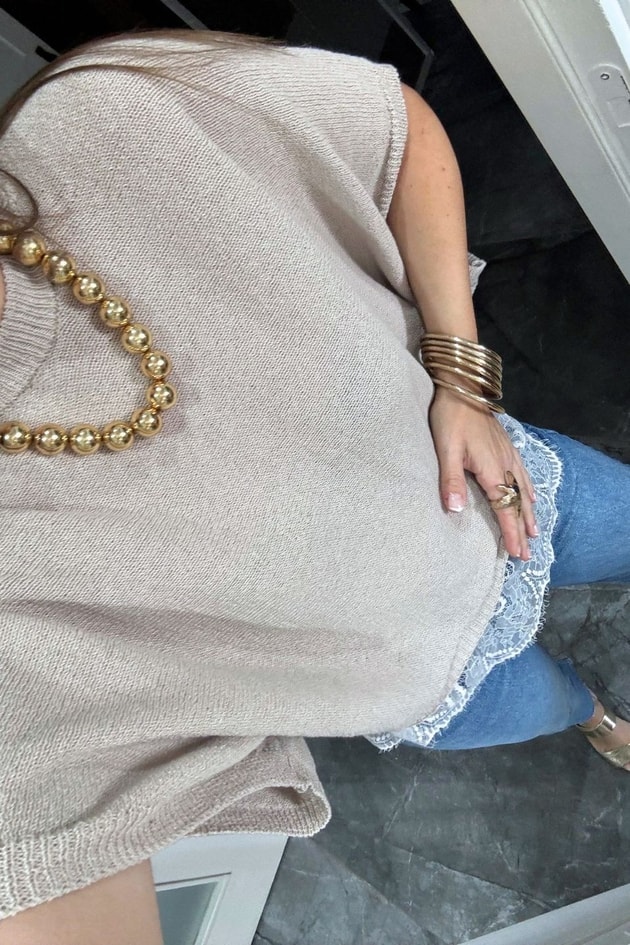Elara Dantel Detaylı Triko Bluz Bej