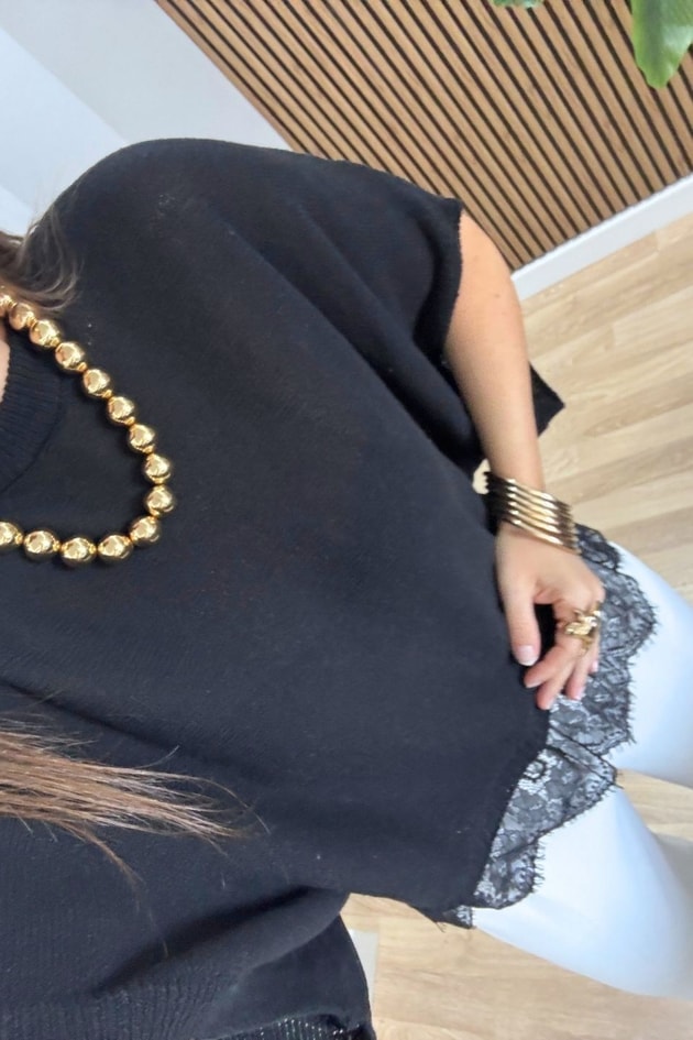Elara Dantel Detaylı Triko Bluz Siyah