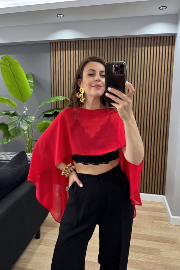 Liora Transparan Şifon Pareo Bluz Kırmızı