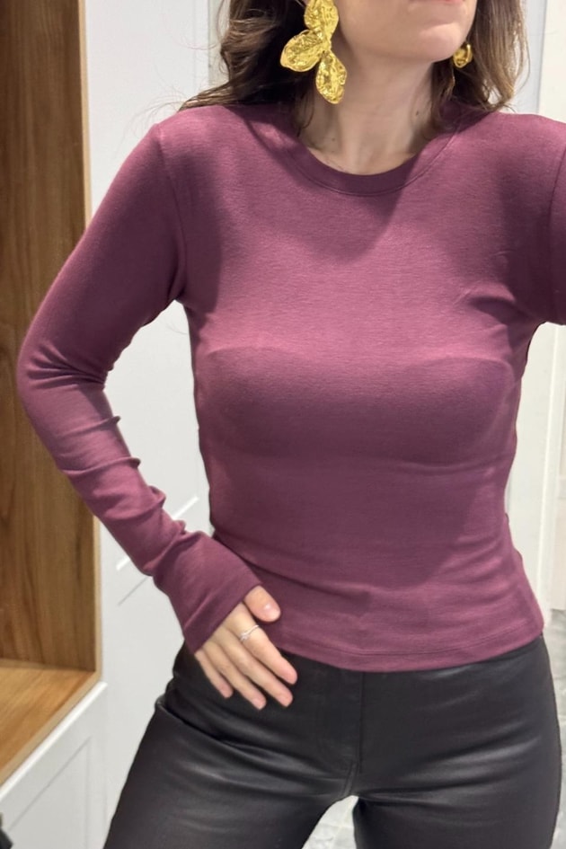 Uzun Kollu Basic Bluz Bordo