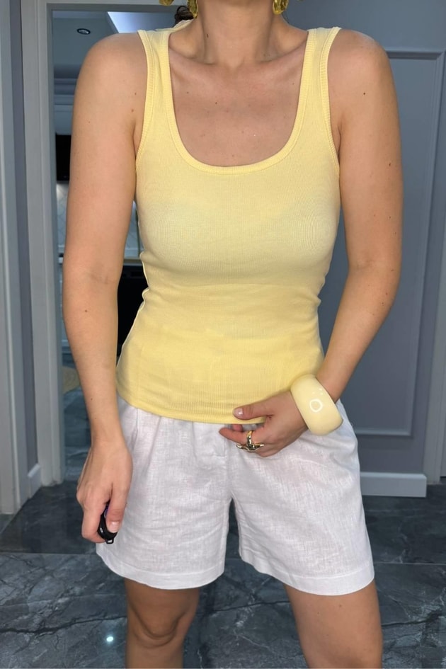 Geniş Yaka Atlet Body Lİmon Sarı