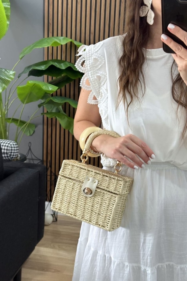 Lunette Gold Kilitli Kutu Çanta Taş