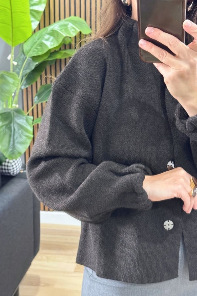 Nora Gizli Çıtçıtlı Triko Bomber Ceket Koyu Kahve