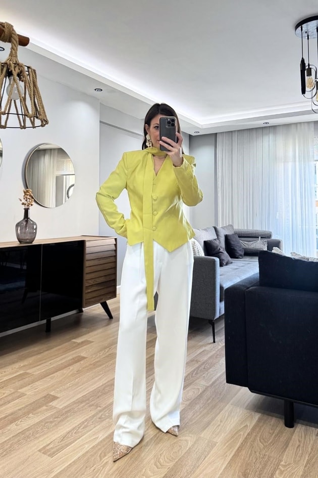 Viera Şallı Blazer Ceket Yeşil