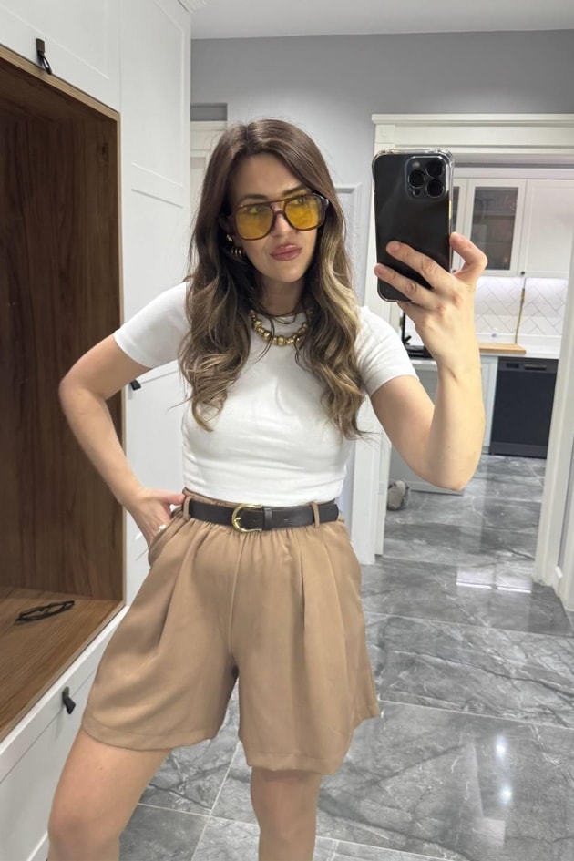 Bisiklet Yaka Crop Top Beyaz