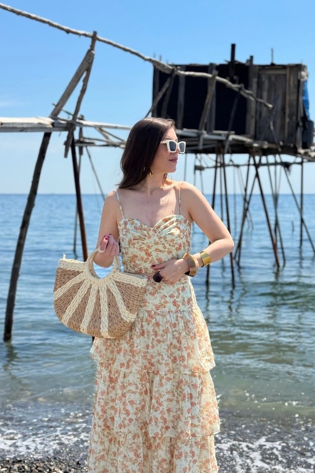 Floral Desen İp Askılı Crop Bluz Multi Color