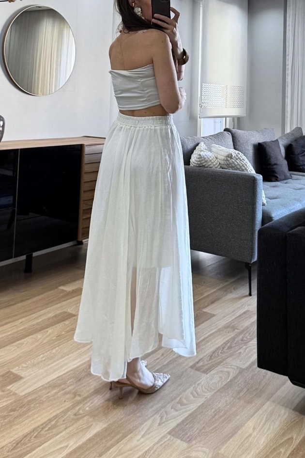 Arlena Asimetrik Maxi Etek Krem