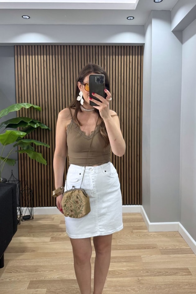Denim Mini Etek Beyaz