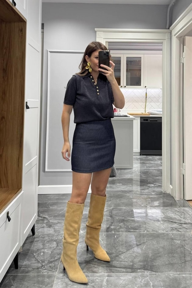 Denim Mini Etek Mavi