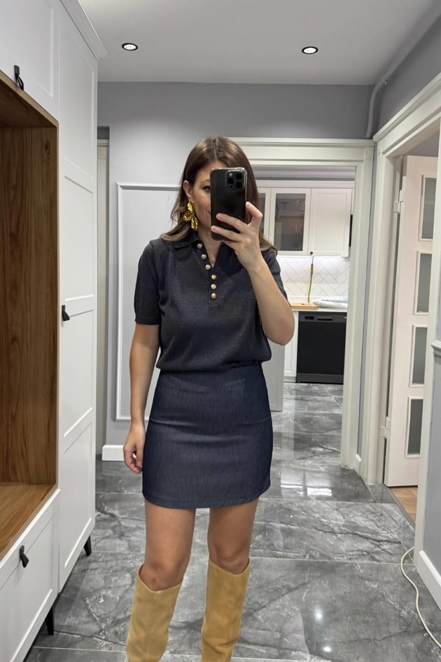 Denim Mini Etek Mavi