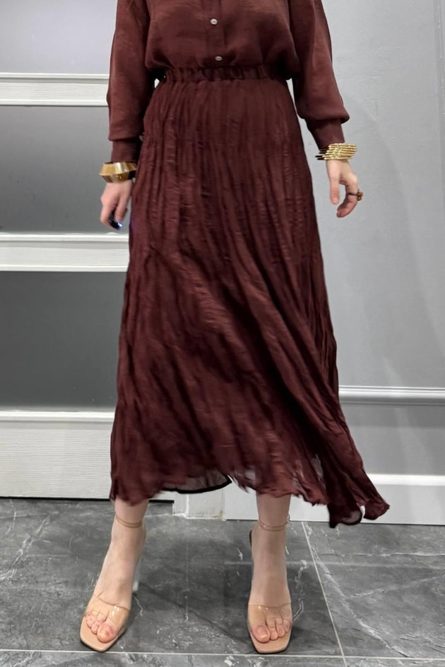 Kırışık Modal Etek Tarçın