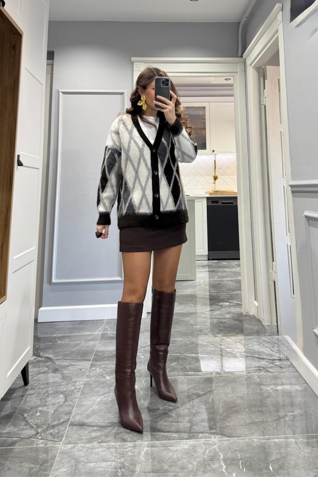 Kumaş Mini Etek Acı Kahve