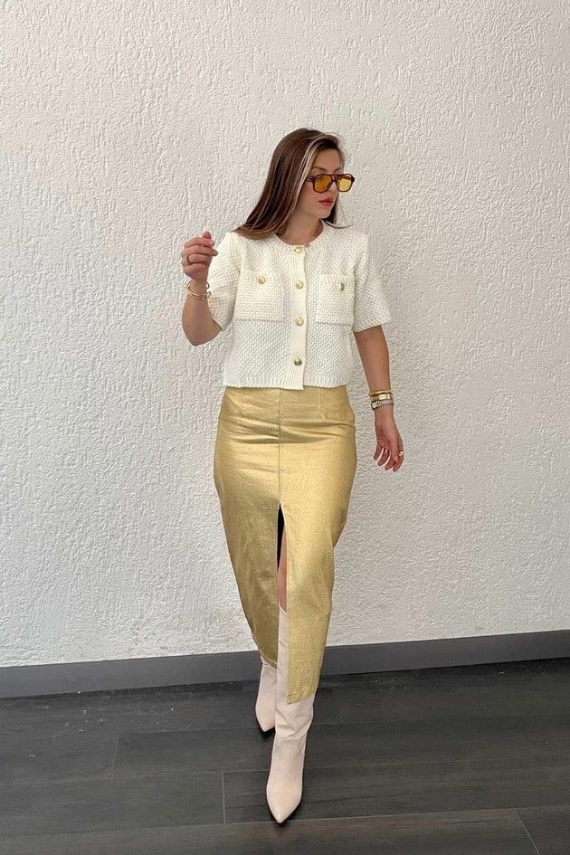 Önü Yırtmaçlı Varak Etek Gold