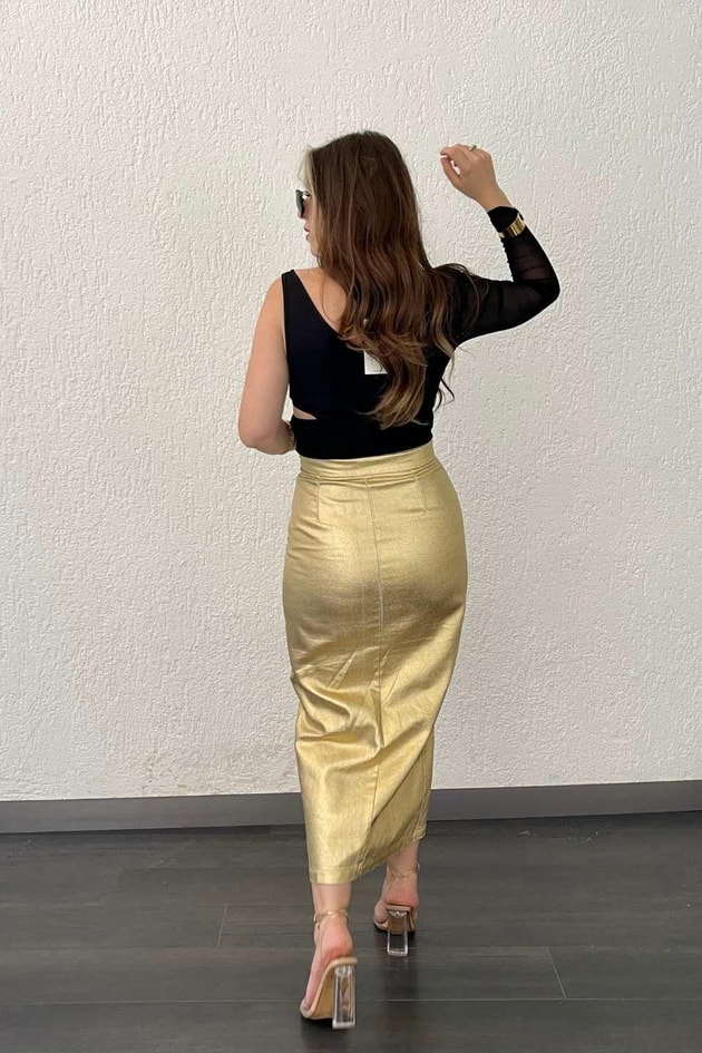 Önü Yırtmaçlı Varak Etek Gold