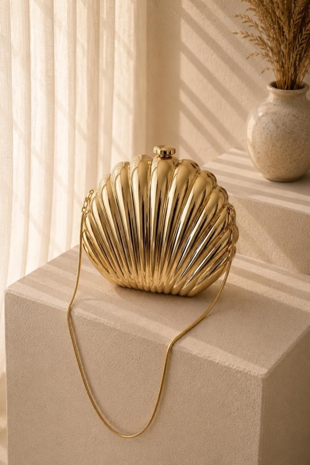 Gömlekİstiridye Clutch Metal Şık Çanta Gold