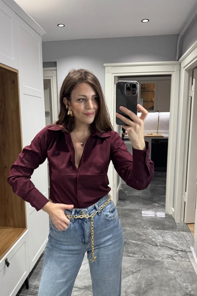 Slim Fit Gömlek Bordo
