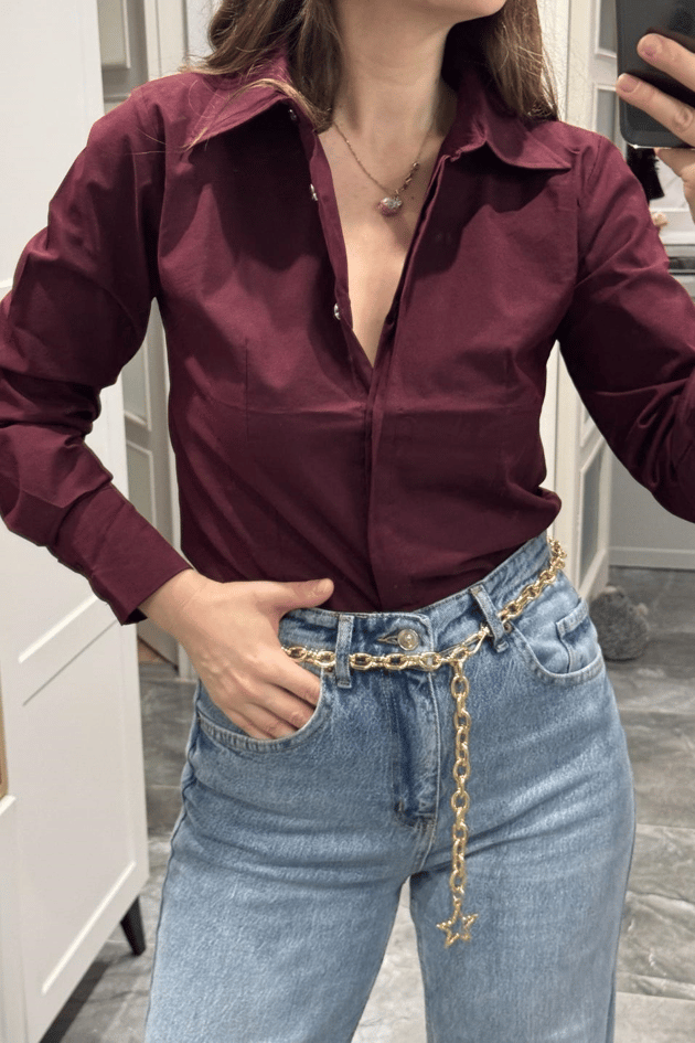Slim Fit Gömlek Bordo