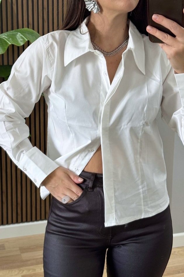 Slim Fit Gömlek Ekru