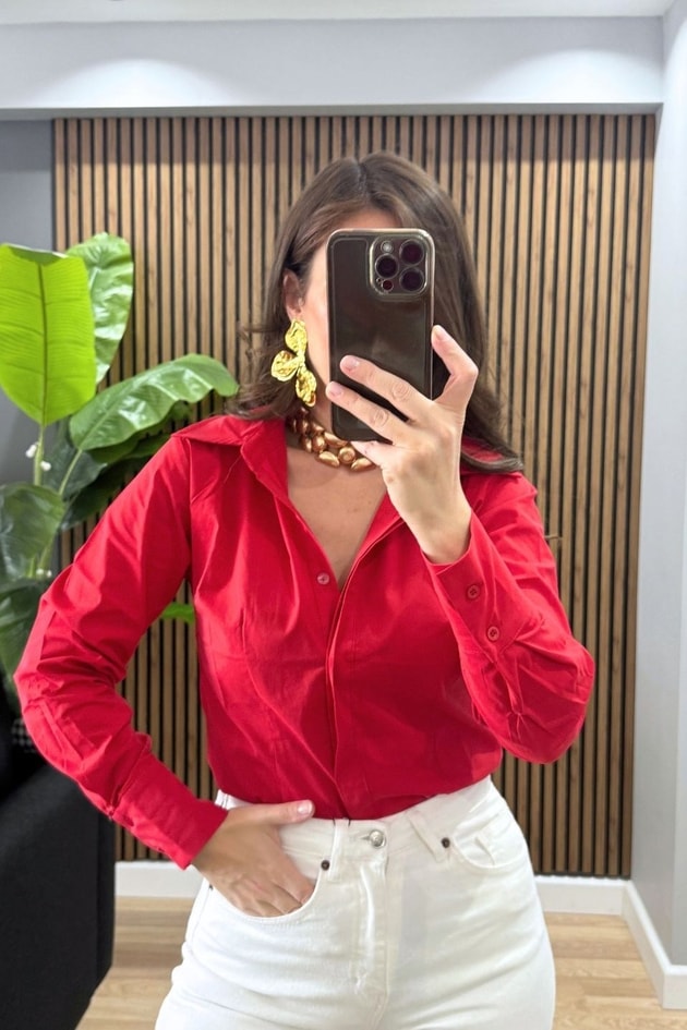 Slim Fit Gömlek Kırmızı