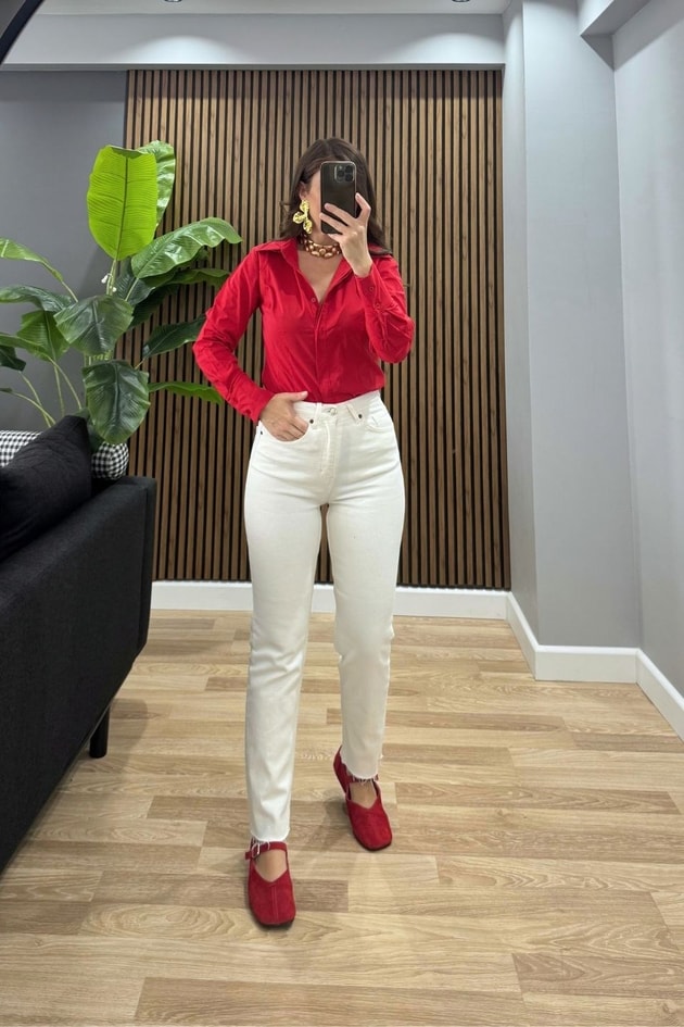 Slim Fit Gömlek Kırmızı