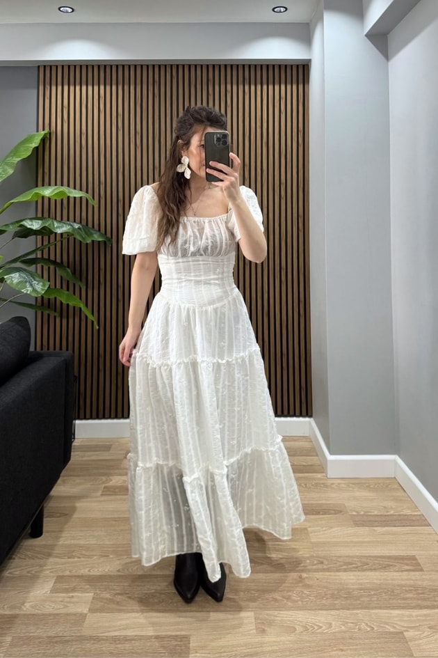 Luna Soft Bohem Elbise Beyaz
