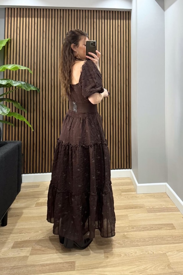Luna Soft Bohem Elbise Kahverengi