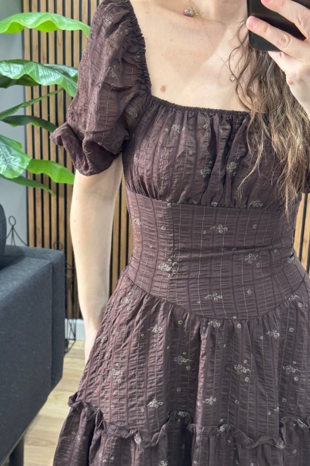 Luna Soft Bohem Elbise Kahverengi