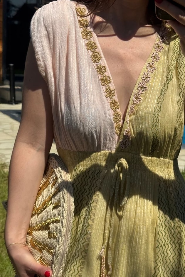 Rosalie Boncuk İşlemeli Bohem Maxi Elbise Multi Color