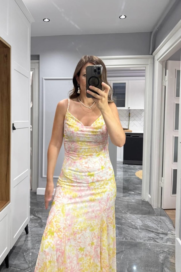 Roselane İp Askılı Tül Elbise Multi Color