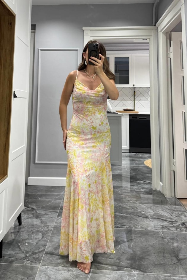 Roselane İp Askılı Tül Elbise Multi Color