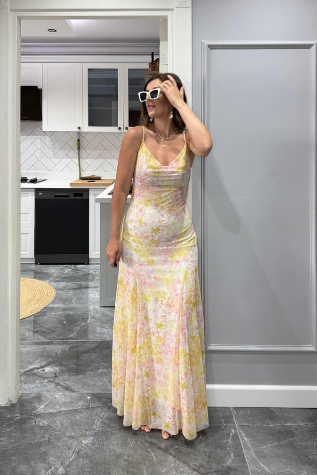 Roselane İp Askılı Tül Elbise Multi Color