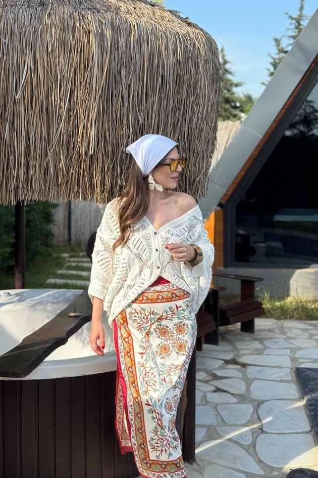 Boheme Örgü Kimono Ekru