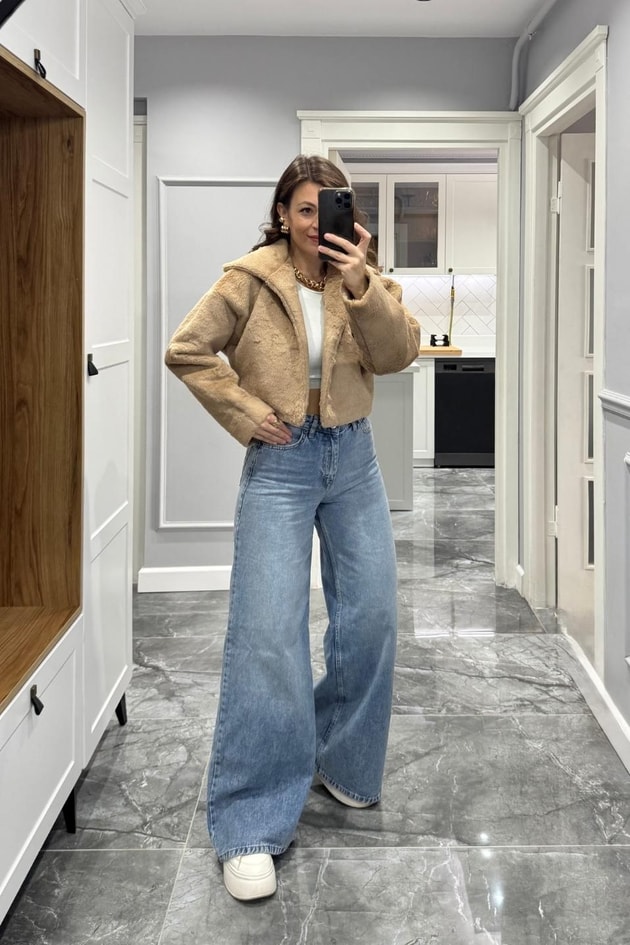 Zr Baggy Yüksek Bel Bol Paça Jean Açık Mavi