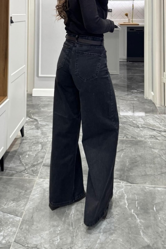 Zr Baggy Yüksek Bel Bol Paça Jean Füme