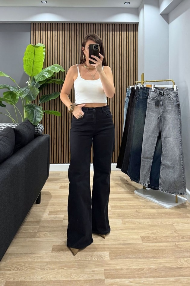 Zr Model Wide Leg Jean Siyah