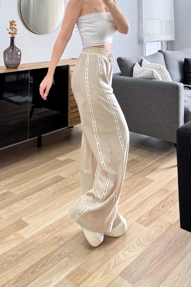 Şerit Detaylı Pantolon Bej