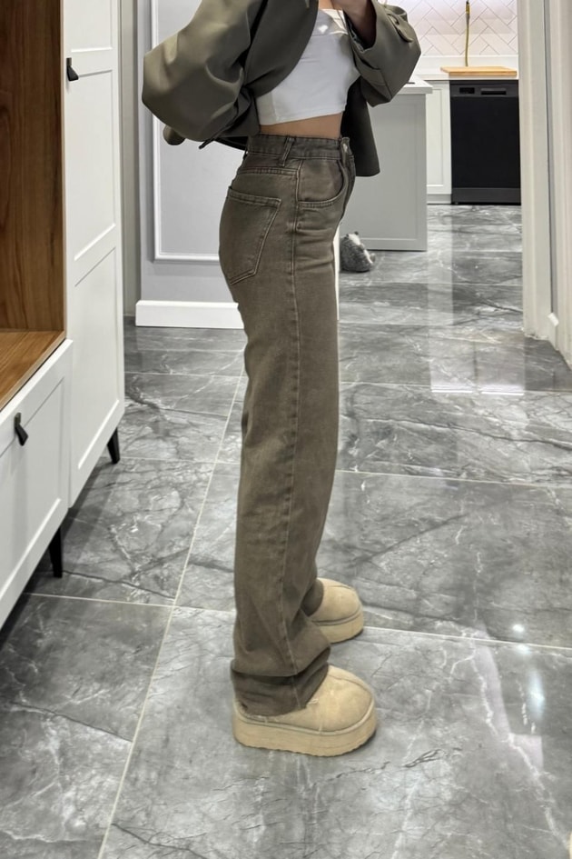 Zr Model Yıkamalı Straight Jean Haki Yeşil