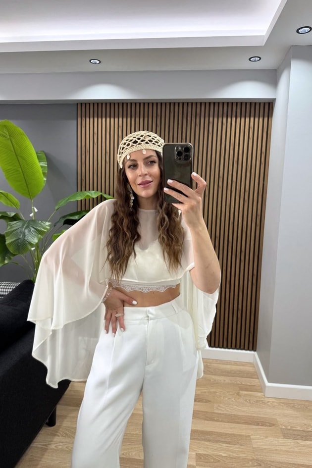 Crochet Kabuk Aksesuarlı File Şapka Bej