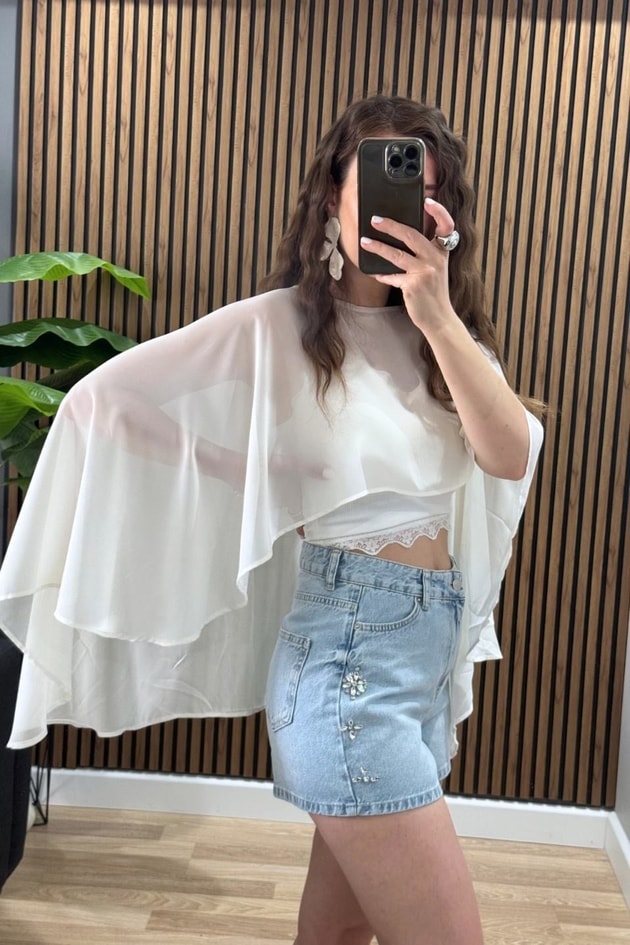 Luna Crystal Denim Şort Açık Mavi