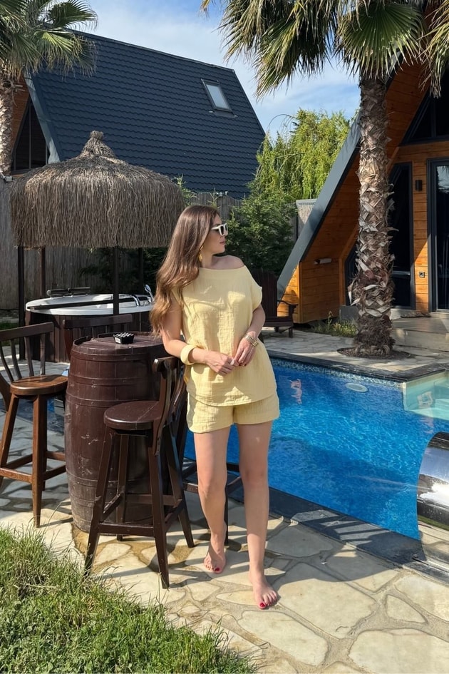 Bella Keten Şortlu Takım Sarı