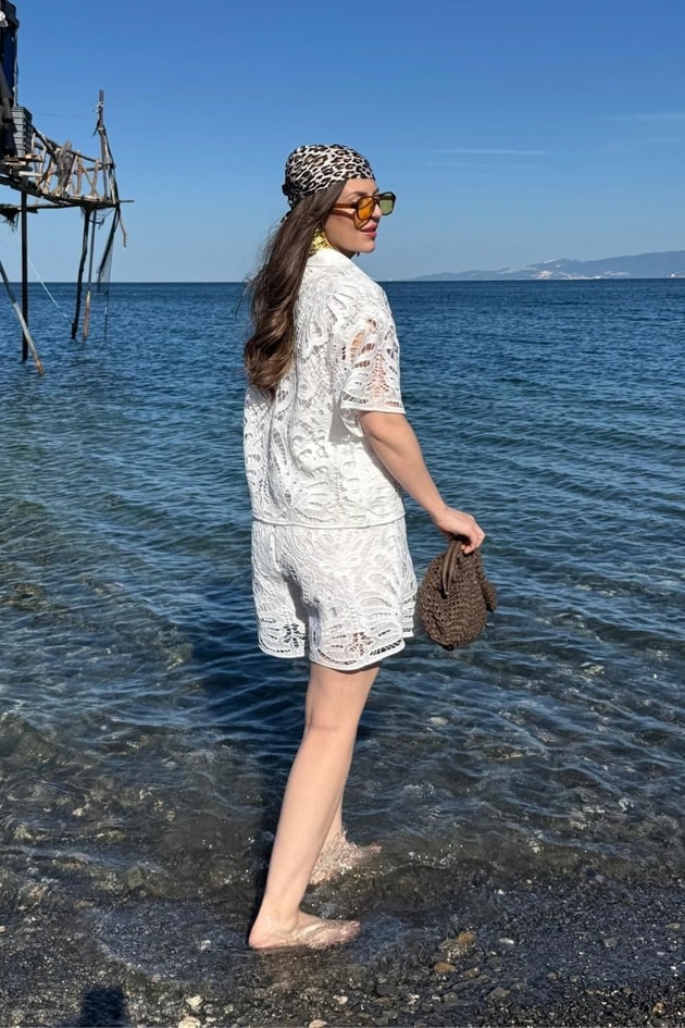 Elite Nakış Detaylı Şort Gömlek Set Beyaz